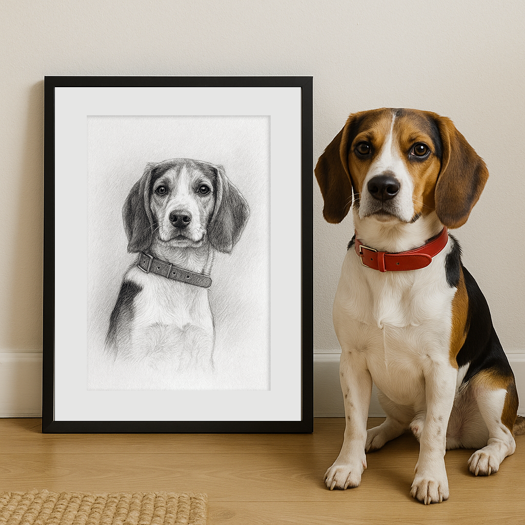 Custom Digital Pencil Sketch Style Pet Portrait Print