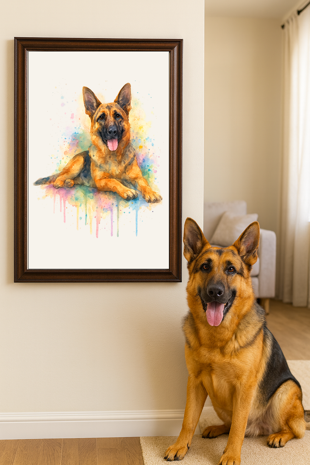 Custom Digital Watercolour Style Pet Portrait Print