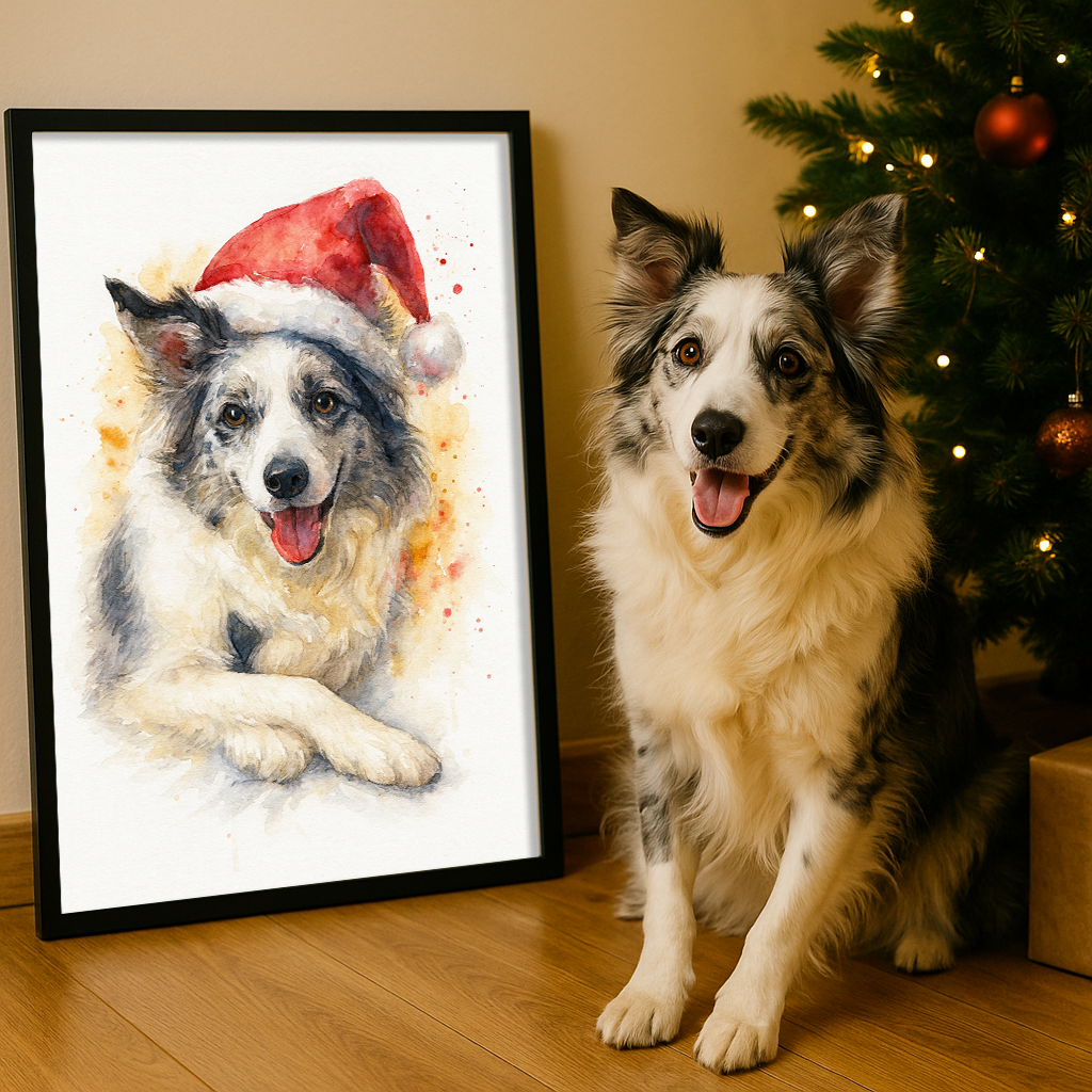 Custom Digital Christmas Style Pet Portrait Print